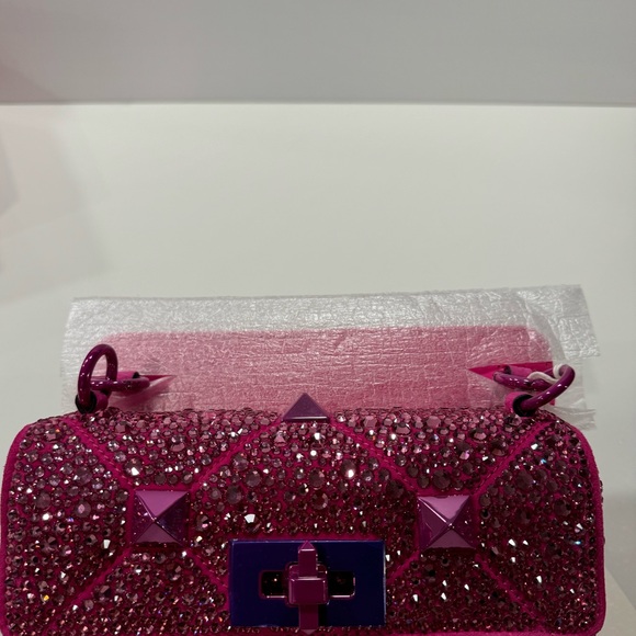 NWT/NWB Valentino Garavani Roman Stud Crystal-Embellished Shoulder Bag - PP Pink - Picture 10 of 17